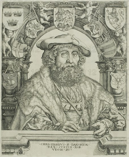 King Christian II of Denmark, about 1529, Jacob Binck (German, c. 1500-1569), after Jan Gossaert (Flemish, 1478-1532), Germany, Engraving in black on ivory laid paper, 264 x 217 mm (image/sheet), Mlle. Lavergne, Niece of Mr. Liotard, n.d., Jean Daullé (French, 1703-1763), and Simon François Ravenet (French, 1706-1774), France, Engraving in black on cream laid paper, perimeter mounted onto ivory laid paper, 521 × 406 mm (image), 571 × 409 mm (primary support, trimmed within platemark), 580 × 419 mm (secondary support)