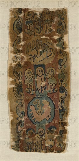 Fragment (Border), Roman period (30 B.C.– 641 A.D.)/ Arab period (641–969), 7th/8th century, Egypt, Egypt, Linen and wool, slit tapestry weave, 27.9 × 12.7 cm (11 × 5 in.)