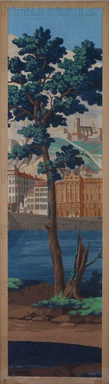 Panel: The Views of Lyon, First edition, 1821, France, Paris, France, Block-printed, color on paper, 170.2 × 44.5 cm (67 × 17 1/2 in.)