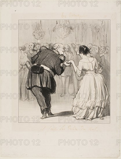 He delights in the ball, plate 10 from Les Banqueteurs, 1849, Honoré Victorin Daumier (French, 1808-1879), printed by Aubert & Cie. (French, active 19th century), France, Lithograph in black on white wove paper, 236 × 209 mm (image), 359 × 273 mm (sheet)