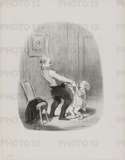 The First Dance Lession, from Les Papas, 1848, Honoré Victorin Daumier, French, 1808-1879, France, Lithograph in black on white wove paper, 250 × 193 mm (image), 357 × 273 mm (sheet)