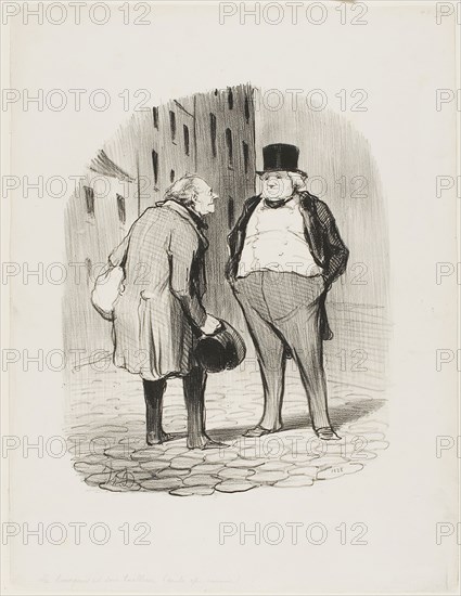 The Bourgeois and His Tailor, plate 5 from Les Bons Bourgeois, 1847, Honoré Victorin Daumier, French, 1808-1879, France, Lithograph in black on cream wove paper, 255 × 205 mm (image), 359 × 277 mm (sheet)