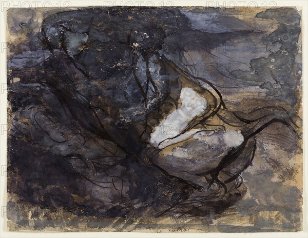 The Witches’ Sabbath (recto), Sketches of Centaurs (verso), c. 1883, Auguste Rodin, French, 1840-1917, France, Gouache, with pen and black ink, over graphite (recto), and graphite (verso), on tan wove paper, 191 × 146 mm
