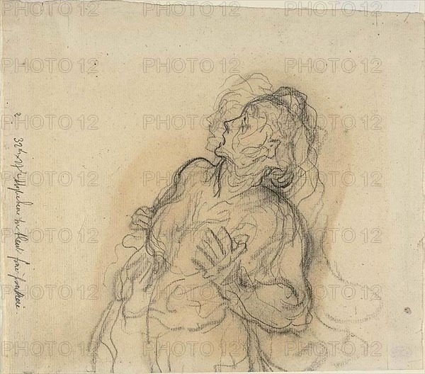 Frightened Woman, n.d., Honoré Victorin Daumier, French, 1808-1879, France, Charcoal, with black crayon, on ivory laid paper, 210 × 239 mm