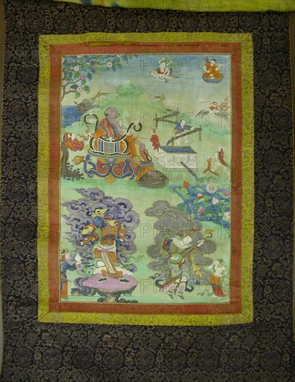 Painted Banner (Thangka) from a Set of Seven Honoring Gayadhara, a Pandit from India, 19th century, Tibet, Tibet, Pigment on cloth, Image: 43 x 29.5 cm, Overall: 109 x 62.6 cm