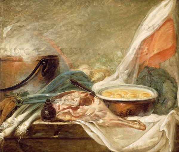 Still Life with Eggs and a Leg of Mutton, 1780/90, French School, France, Oil on canvas, 79.9 × 92.2 cm (31 7/8 × 36 5/16 in.)