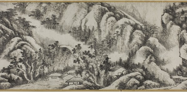 Landscape, Qing dynasty/early Republican period, 19th/early 20th century, Chinese, spurious signature of Gong Xian (??, 1618-1689), China, Handscroll, ink on paper, 10 3/4 × 110 in.