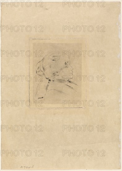 Berthe Morisot, c. 1892, Pierre Auguste Renoir, French, 1841-1919, France, Etching on cream wove paper, 115 × 95 mm (image, including stray marks), 115 × 95 mm (plate), 282 × 203 mm (sheet)