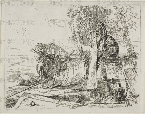 Standing Philosopher and Two Other Figures, from Capricci, 1740/50, Giambattista Tiepolo, Italian, 1696-1770, Italy, Etching on paper, 135 x 174 mm (image/plate), 145 x 185 mm (sheet)