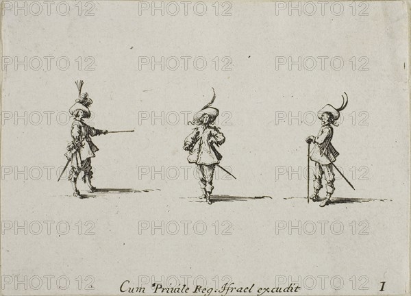 Unarmed Drill, plate one from The Military Exercises, published 1635, Jacques Callot (French, 1592-1635), published by Israël Henriet (French, 1590-1661), France, Etching on paper, 61 × 84 mm