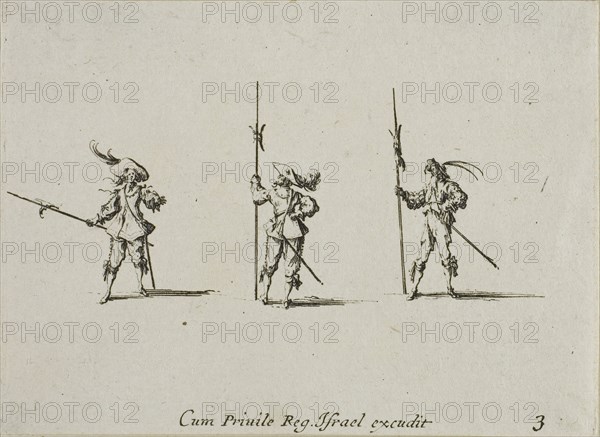 Drill with Halberds, plate three from The Military Exercises, published 1635, Jacques Callot (French, 1592-1635), published by Israël Henriet (French, 1590-1661), France, Etching on paper, 61 × 84 mm