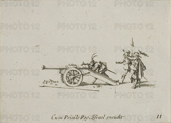 Loading the Canon, plate eleven from The Military Exercises, published 1635, Jacques Callot (French, 1592-1635), published by Israël Henriet (French, 1590-1661), France, Etching on paper, 60 × 83 mm