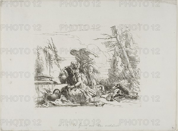 A Woman with her Arms in Chains and Four Other Figures, from Capricci, 1740/50, published 1785, Giambattista Tiepolo, Italian, 1696-1770, Italy, Etching on paper, 137 x 175 mm