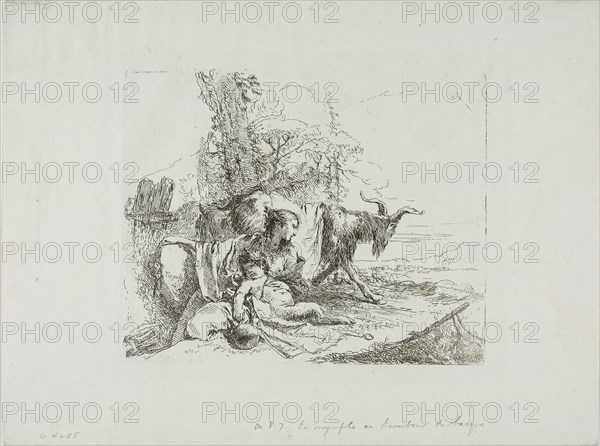 A Nymph with a Small Satyr and Two Goats, from Capricci, 1740/50, published 1785, Giambattista Tiepolo, Italian, 1696-1770, Italy, Etching on paper, 141 x 175 mm