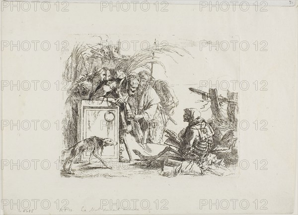 Death Giving Audience, from Capricci, 1740/50, published 1785, Giambattista Tiepolo, Italian, 1696-1770, Italy, Etching on paper, 141 x 177 mm