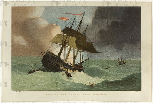 Loss of the Kent, East Indiaman, n.d., Published by Kronheim & Company, English, 19th century, London, Intaglio with color woodblocks (Baxter process), on paper