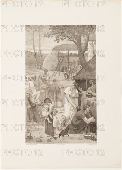 Pastoral Life of Saint Geneviève (right panel), c. 1888, Georges-William Thornley (French, 1857-1935), after Pierre Puvis de Chavannes (French, 1824-1898), France, Lithograph on paper, 499 × 299 mm (image), 703 × 504 mm (sheet)