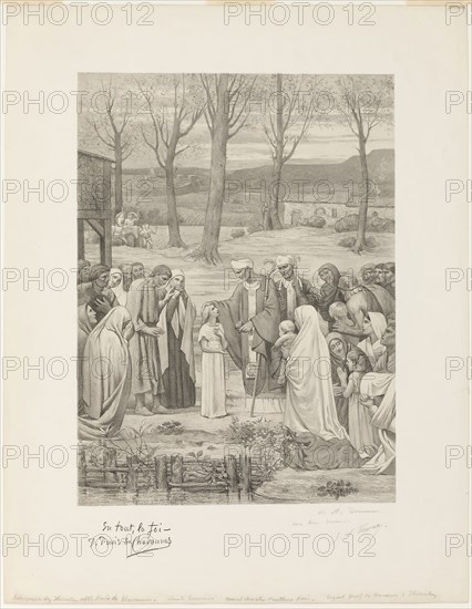 Pastoral Life of Saint Geneviève (center panel), c. 1888, Georges-William Thornley (French, 1857-1935), after Pierre Puvis de Chavannes (French, 1824-1898), France, Lithograph on paper, 508 × 373 mm (image), 701 × 544 mm (sheet)
