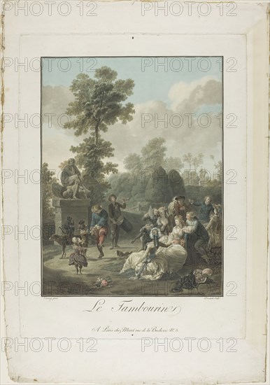 Le Tambourin, 1789/94, Charles-Melchior Descourtis (French, 1753-1820), after Nicolas-Antoine Taunay (French, 1755-1830), France, Color aquatint (ash manner), with etching and engraving, on ivory wove paper, 307 × 235 mm (image), 390 × 292 mm (plate), 493 × 344 mm (sheet)