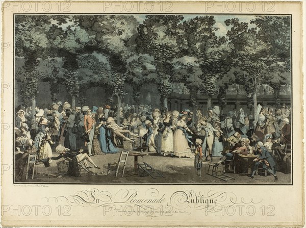 Promenade Publique, 1792, Philibert Louis Debucourt, French, 1755-1832, France, Wash manner color aquatint on paper, 467 × 635 mm (plate), 480 × 642 mm (sheet)