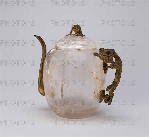 Covered Ewer with Lizard-Shaped Handle, Qing dynasty (1644–1911), 18th century, China, Crystal with carved decoration, 15.0 × 15.7 × 10.5 cm (5 15/16 × 6 3/13 × 4 1/8 in.)