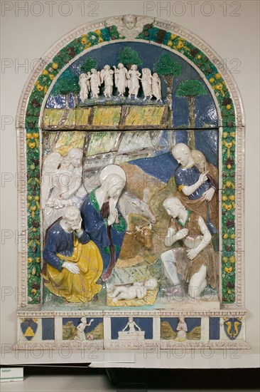 Adoration of the Shepherds, About 1520, Benedetto Buglioni and workshop, Italian, 1459/60–1520, Florence, Glazed terra-cotta, 289.6 × 200.7 cm (114 × 79 in.)