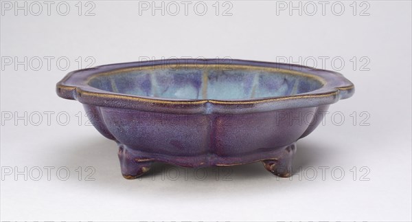 Lobed Basin for Flowerpot, Ming dynasty (1368–1644), 15th century, China, Jun ware, stoneware with opaque pale-blue and reddish-purple glaze, H. 6.1 cm (2 3/8 in.), diam. 19.2 cm (7 9/16 in.)