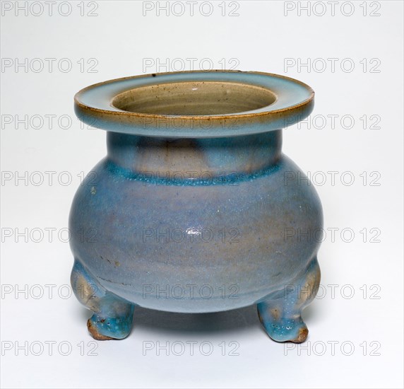 Tripod Censer, Jin dynasty (1115–1234), 13th century, China, Jun ware, stoneware with opaque blue, H. 12.5 cm (4 15/16 in.), diam. 13.3 cm (5 1/4 in.)