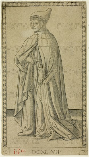 The Doge, plate seven from The Ranks and Conditions of Men, c. 1465, Master of the E-Series Tarocchi, Italian, active c. 1465, Italy, Engraving on paper, 180 x 102 mm