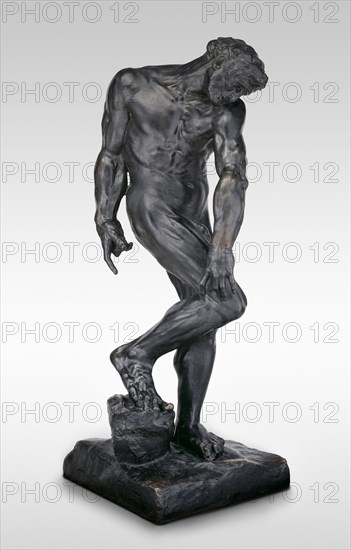 Adam, Modeled 1881, cast about 1924, Auguste Rodin, French, 1840—1917, France, Bronze with dark brown patina, 198.1 × 73.7 cm (78 × 29 in.), base: 76.2 × 73.7 cm (30 × 29 in.)