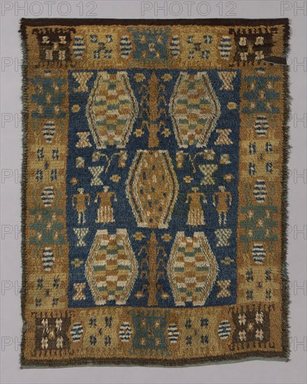 Carpet (Known as a Ryijy or Rya), 1701/25, Central Finland, Finland, Wool, weft-faced warp-rib plain weave with supplementary wrapping wefts forming cut pile through a technique known as "Ghiordes knots