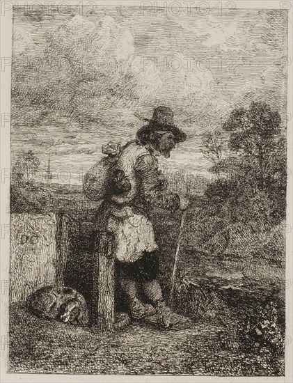 Beggar, c. 1835, Alexandre Gabriel Decamps, French, 1803-1860, France, Etching on white China paper, laid down on cream wove paper, 88 × 66 mm (image), 155 × 109 mm (primary support), 180 × 120 mm (plate), 288 × 210 mm (secondary support)
