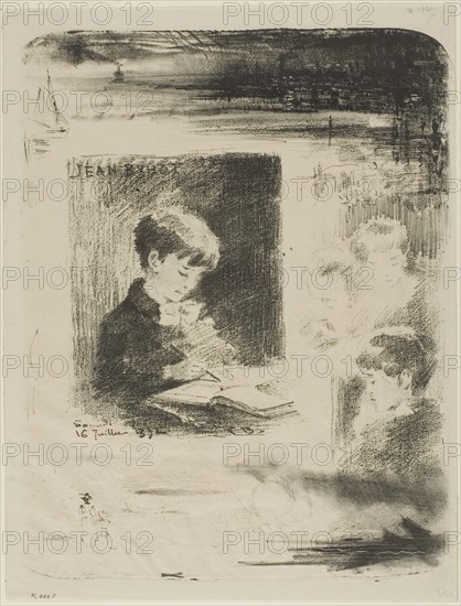 Child Drawing (Jean Buhot), 1892, Félix Hilaire Buhot, French, 1847-1898, France, Lithograph in black on ivory laid paper, 313 × 256 mm (image/stone), 329 × 258 mm (sheet)