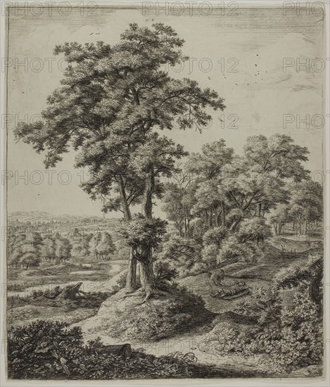 The Unfaithful Prophet of Judah, from Six Large Upright Landscapes with Scenes from the Old Testament, n.d., Anthonie Waterloo, Dutch, 1609-1690, Holland, Etching in black on ivory laid paper, 301 x 257 mm
