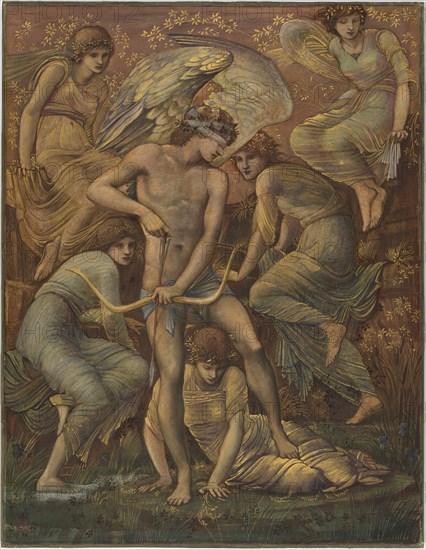 Cupid’s Hunting Fields, 1885, Sir Edward Burne-Jones, English, 1833-1898, England, Gouache, with watercolor and gold and silver paints on ivory wove paper, laid down on linen canvas, 995 × 769 mm
