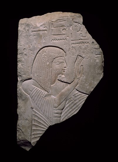 Fragment of a Stela (Commemorative Stone) of Neferhotep, New Kingdom, mid-Dynasty 19, about 1240/1195 BC, Egyptian, Egypt, Limestone and pigment, 38.5 × 23.75 × 5.75 cm (15 × 9 3/8 × 2 3/8 in.)