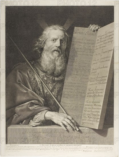 Moïse, 1699, Gérard Edelinck (French, born Flanders, 1640-1707), after Robert Nanteuil (French, 1623-1678), after Philippe de Champaigne (French, 1602-1674), France, Engraving on paper, 555 × 415 mm (plate), 590 × 445 mm (sheet)