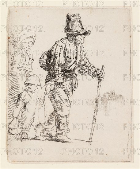 Peasant Family on the Tramp, c. 1652, Rembrandt van Rijn, Dutch, 1606-1669, Holland, Etching on ivory laid paper, 114 x 93 mm (plate), 116 x 94 mm (sheet)