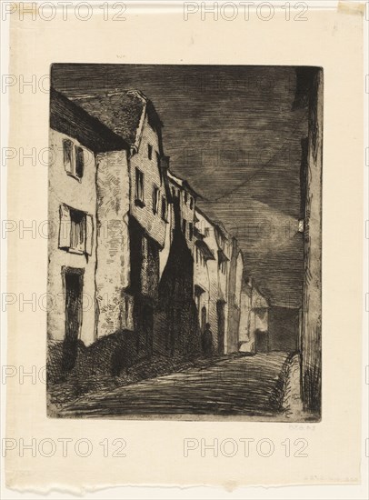 Street at Saverne, 1858, James McNeill Whistler, American, 1834-1903, United States, Etching with foul biting in black ink on ivory Japanese paper, 205 x 159 mm (plate), 277 x 205 mm (sheet)
