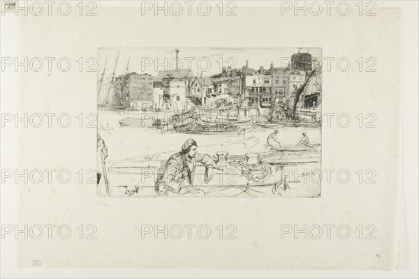 Black Lion Wharf, 1859, James McNeill Whistler, American, 1834-1903, United States, Etching with foul biting in black ink on cream Japanese paper, 152 x 227 mm (plate), 265 x 388 mm (sheet)