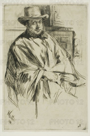 Portrait of a man, 1860, James McNeill Whistler, American, 1834-1903, United States, Drypoint in black ink on ivory Japanese paper, 227 x 149 mm (plate), 233 x 157 mm (sheet)