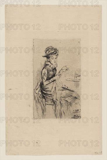 Tatting, 1874, James McNeill Whistler, American, 1834-1903, United States, Etching with foul biting in black ink on cream Japanese paper, 125 x 75 mm (plate), 235 x 152 mm (sheet)