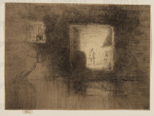 Nocturne: Furnace, 1879/80, James McNeill Whistler, American, 1834-1903, United States, Etching and drypoint with foul biting in dark brown ink on cream laid paper, 170 x 231 mm (image, trimmed within plate mark), 175 x 231 mm (sheet)