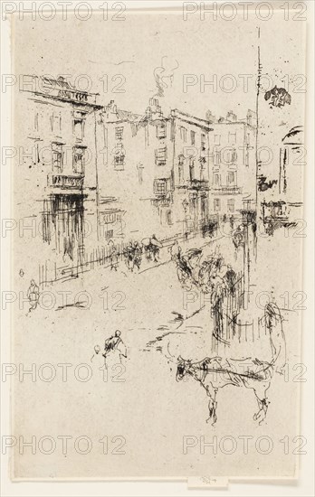 Alderney Street, 1881, James McNeill Whistler, American, 1834-1903, United States, Etching with foul biting in black ink on ivory laid paper, 172 x 108 mm (image, trimmed within plate mark), 185 x 108 mm (sheet)