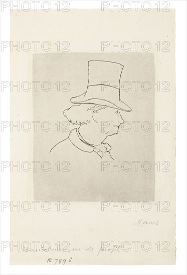 Charles Baudelaire, In Profile II, 1867–68, Édouard Manet, French, 1832-1883, France, Etching and plate tone in black on ivory laid paper, 101 × 82 mm (image), 107 × 89 mm (plate), 174 × 112 mm (sheet)