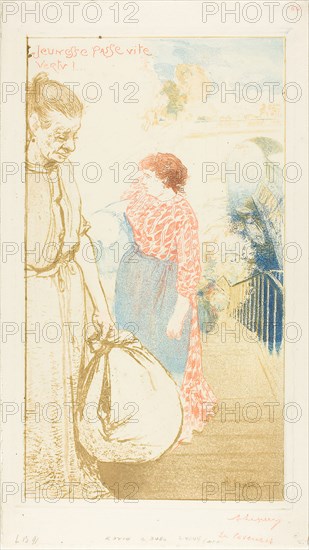 The Laundresses, 1894, Louis Auguste Lepère, French, 1849-1918, France, Soft ground etching with aquatint and roulette from three plates on cream wove paper, 383 × 215 mm (image), 394 × 228 mm (plate), 450 × 254 mm (sheet)