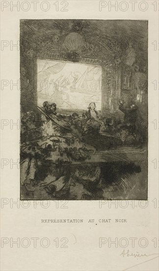 At the Chat Noir, 1893, Louis Auguste Lepère, French, 1849-1918, France, Etching and aquatint on cream wove paper, 113 × 80 mm (image), 161 × 112 mm (sheet)