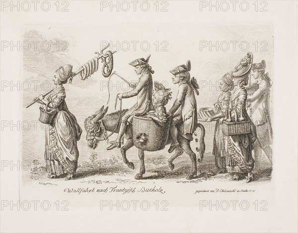 Pilgrimage to the Französisch Bucholz Spa near Berlin, 1779, Daniel Nikolaus Chodowiecki, German, 1726-1801, Germany, Etching and engraving on cream laid paper, 128 × 176 mm (image/plate), 165 × 210 mm (sheet)