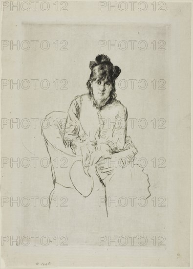 Portrait of Berthe Morisot, c. 1876, Marcellin Gilbert Desboutin, French, 1823-1902, France, Drypoint on light gray Japanese laid paper, 266 × 177 mm (plate), 315 × 225 mm (sheet)