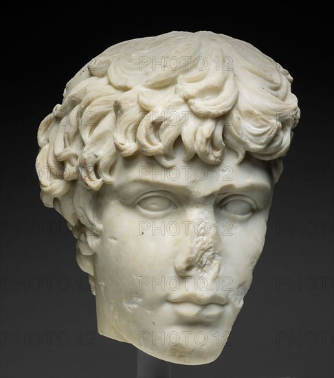 Fragment of a Portrait Head of Antinous, Mid–2nd century AD, Roman, Italy, Marble, 31.7 × 31 × 17 cm (12 1/2 × 12 × 6 1/2 in.)